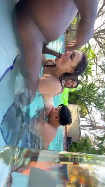 Having some group fun in our backyard pool! I saw a few neighbors watching from their windows, they loved it