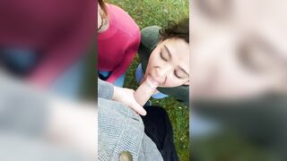 Trashy: 3 sluts sucking cock outside block of flats #3