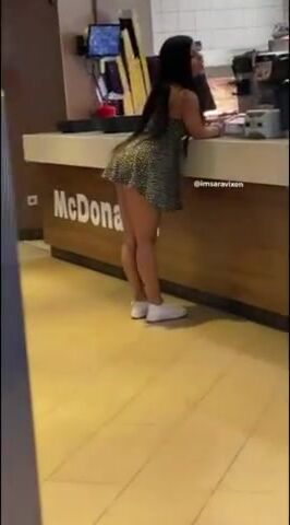 Slutty Teen Flashes At McDonalds And Rubs Ice Cream On Ass