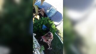 Trashy: Couple Caught Fucking Behind A Bush #3