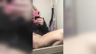 Trashy: squirting all over the planes bathroom mirror #2