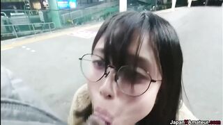 Trashy: Amateur Japanese Girl Flashing Her Tits Before Giving A Blowjob On A Train Platform #3