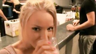 Hot blonde flashing at bar