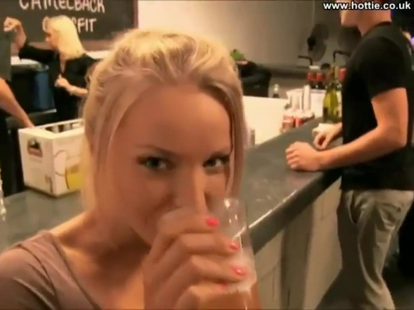 Hot blonde flashing at bar