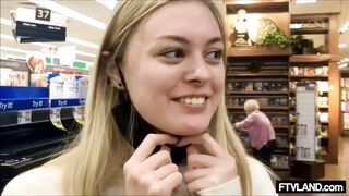 Happy Embarrassed Girl Flashing in a Store